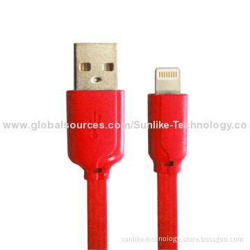 Flat Lightning Cable with MFi, Red Color, New Design